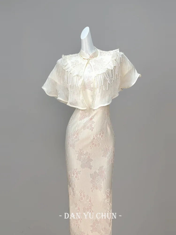 Exquisite Dress Cheongsam with Cloud Shoulders Summer High-end Temperament Improved Girls' Dress