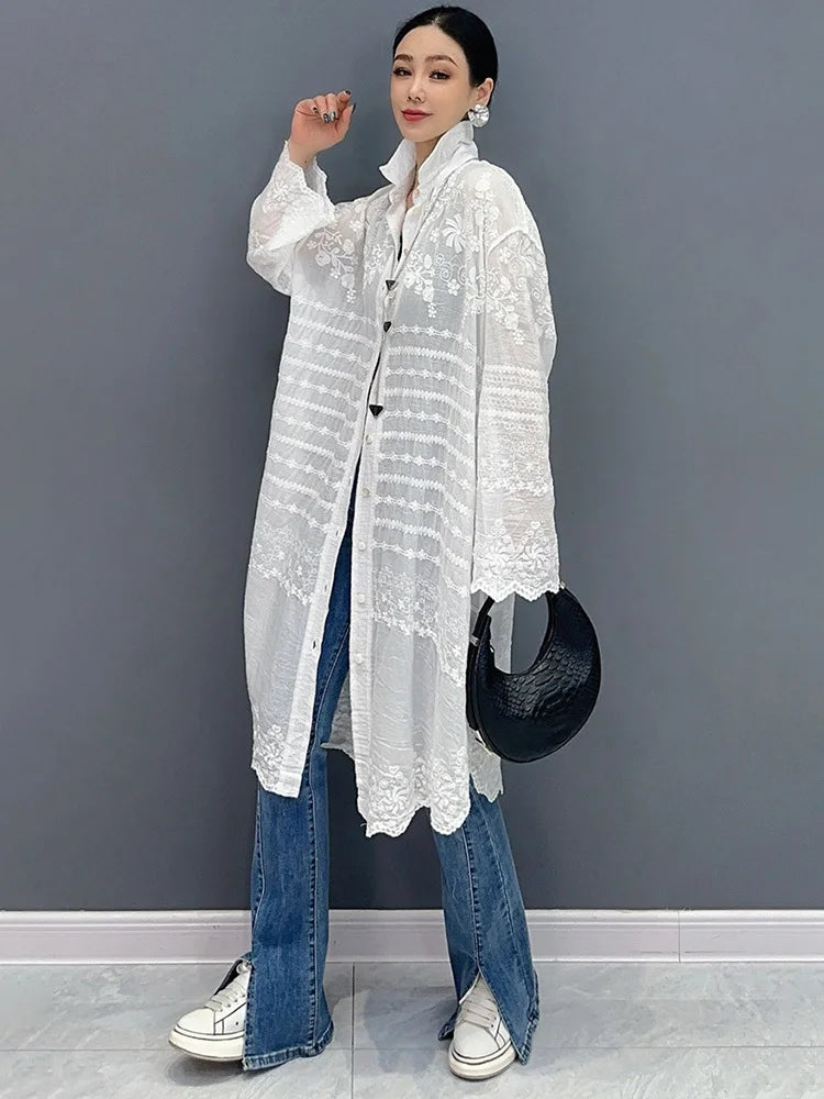 SHENGPALAE 2026 Summer New Long Sleeve Blouse Sunscreen Overcoat Trendy Outdated Casual Fashion Loose Women's Long Shirt 5C1327