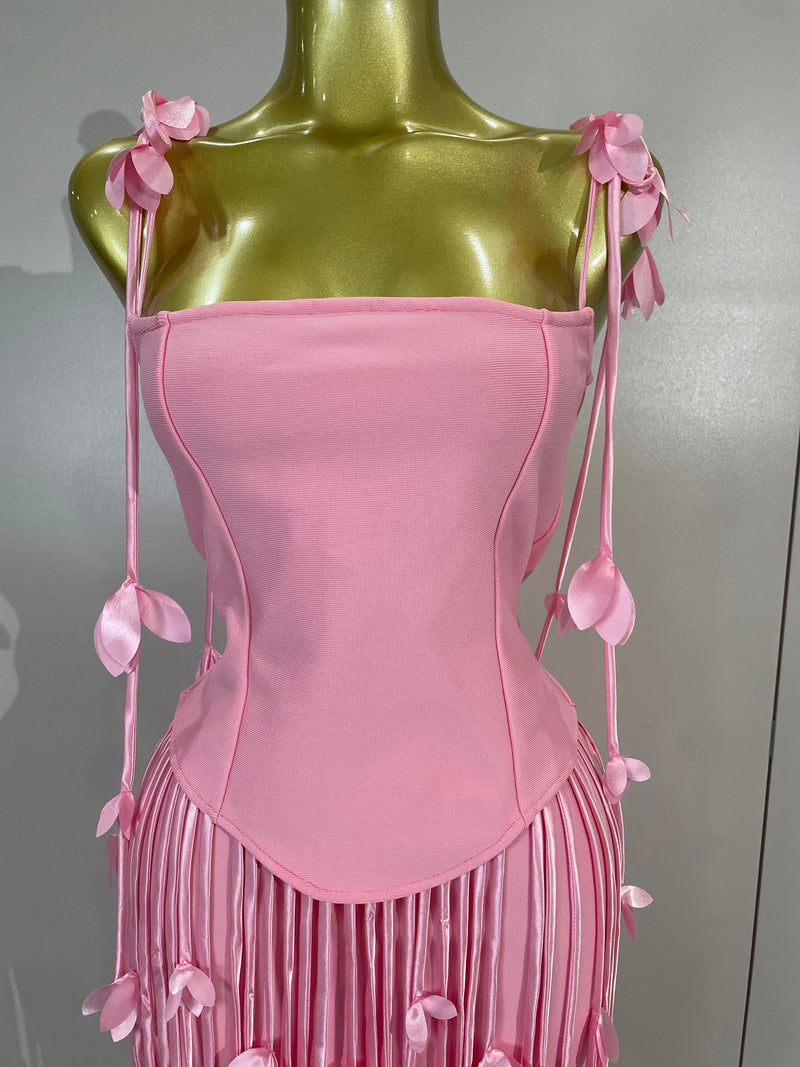 Elegant Pink Strapless Sexy Long Tassel Bandage Dress Women Celebrity Evening Party Luxury Birthday Cocktail Dress Stage Wear