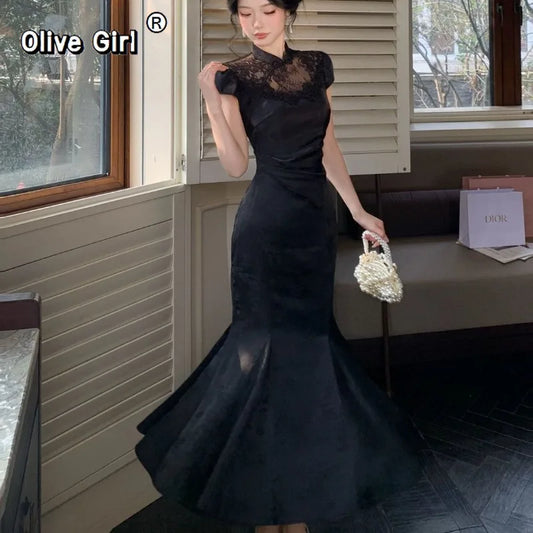 Olive Girl Red Embroidered Qipao for Ren Faire 2026 Garden Wedding Fairycore Photoshoot Everyday Wear S-XXL XS-3XL Plus Size Hand Embroidered Dramatic Silhouette Romantic Garden Party Editorial Not Costume Chinese Heritage Fashion Women