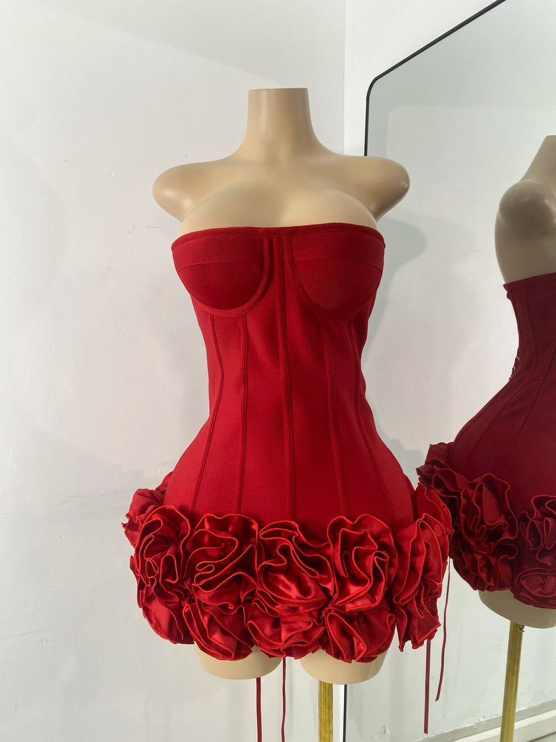 Sexy Strapless Backless Ruffles Red Bandage Short Dress for Women Elegant Luxury Deisnger Evening Party Brithday Club Outfit