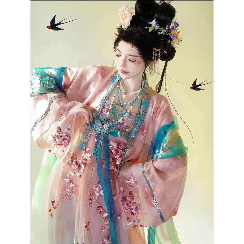 Olive Girl Red Embroidered Hanfu Dress for Ren Faire 2026 Garden Wedding Fairycore Photoshoot S-L XS-3XL Plus Size Embroidered Flowing Sleeve Dramatic Silhouette Romantic Editorial Not Costume Ren Faire Dress Chinese Heritage Fashion Women