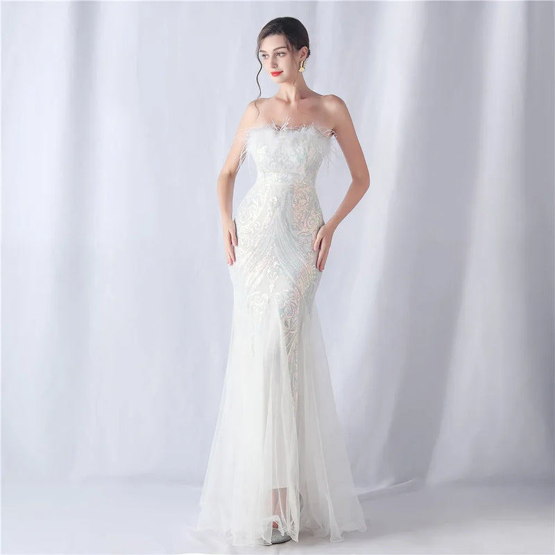 Sexy Elegant Long Wedding Party Dresses for Women 2025 Luxury Mesh Bridesmaid Evening Dresses Woman Sequin Summer Dress