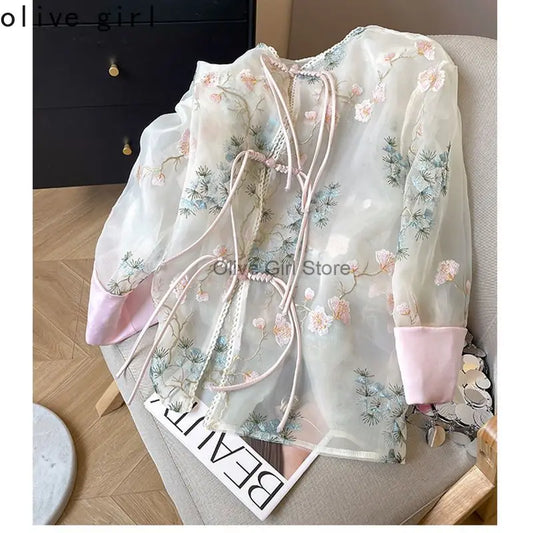 Olive Girl White Embroidered Embroidered Top for Ren Faire 2026 Garden Wedding Fairycore Photoshoot Everyday Wear S-XXL XS-3XL Plus Size Hand Embroidered Romantic Garden Party Editorial Not Costume Chinese Heritage Fashion Women
