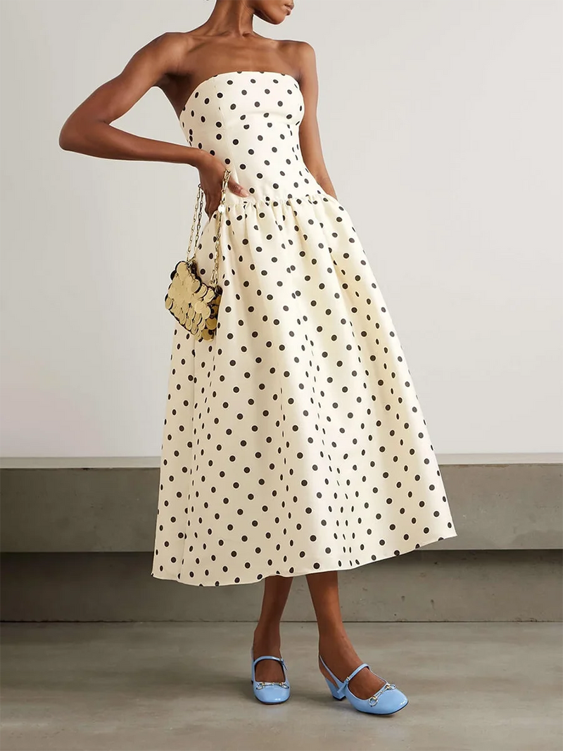 Slim Patchwork Wave Point Elegant Dresses for Women Square Neck Sleeveless High Waist Dress Female