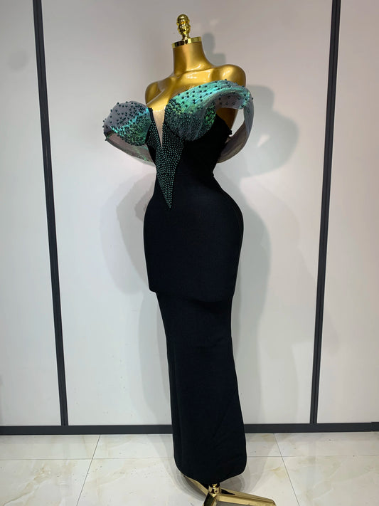 Women Celebrity Sexy Off Shoulder Beading Bodycon Maxi Long Bandage Dress 2025 Elegant Evening Club Party Luxury Birthday Outfit