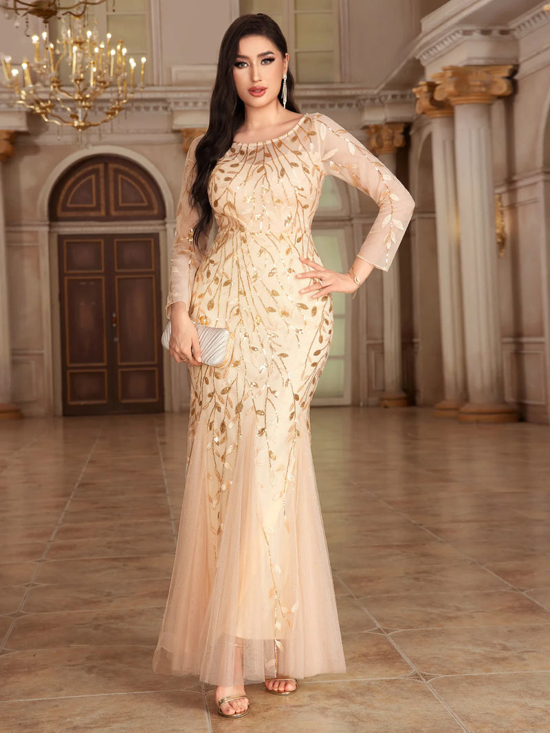 Long Sleeve Mermaid Evening Dresses Embroidery Long Gown Elegant Formal Dress Women Party Club Bodycon Bridesmaid Dress