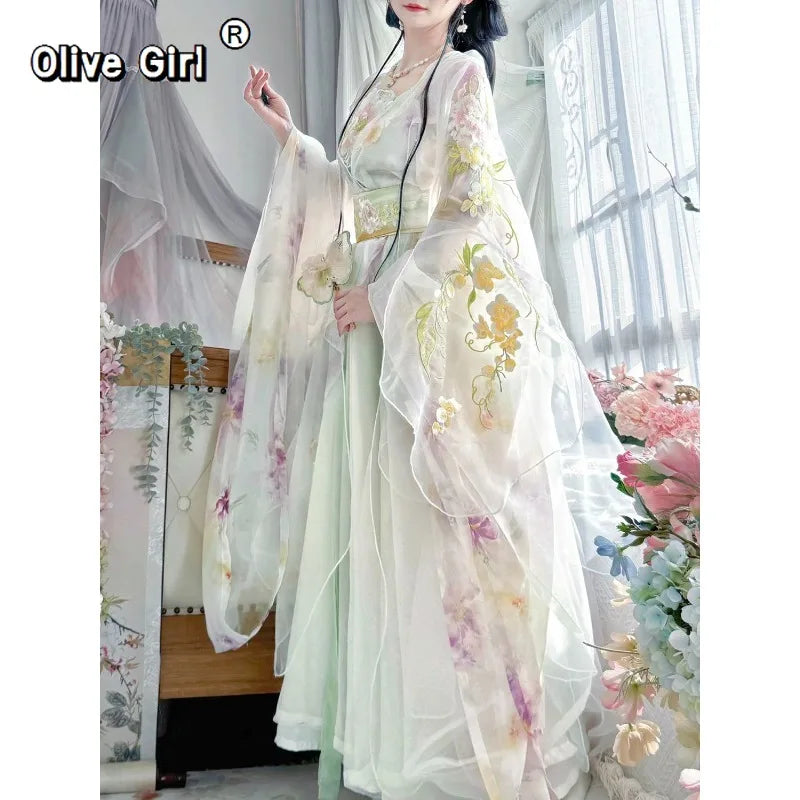 Olive Girl Red Embroidered Hanfu Dress for Ren Faire 2026 Garden Wedding Fairycore Photoshoot S-L XS-3XL Plus Size Embroidered Dramatic Silhouette Romantic Editorial Not Costume Ren Faire Dress Chinese Heritage Fashion Women