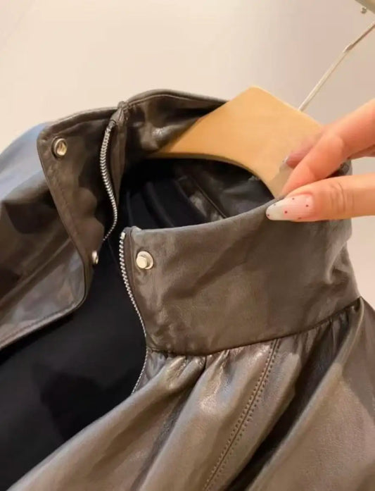 Original High-quality 2026 Women's Leather-effect Pilot High-neck Loose Jacket Coat Series