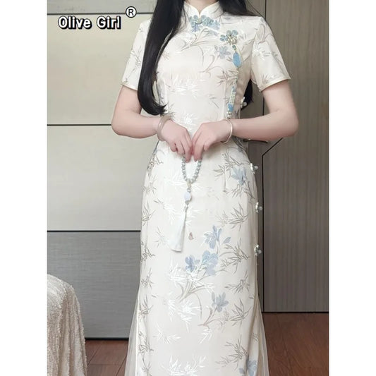 Olive Girl Red Embroidered Qipao for Garden Wedding 2026 Fairycore Photoshoot Everyday Wear S-XXL XS-3XL Plus Size Hand Embroidered Dramatic Silhouette Romantic Garden Party Editorial Not Costume Chinese Heritage Fashion Women