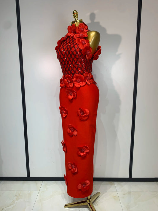 Women Sexy Sleeveless Flower Beading Bodycon Bandage Dresses 2026 Celebrity Elegant Cocktail Luxury Birthfay Evening Party Dress