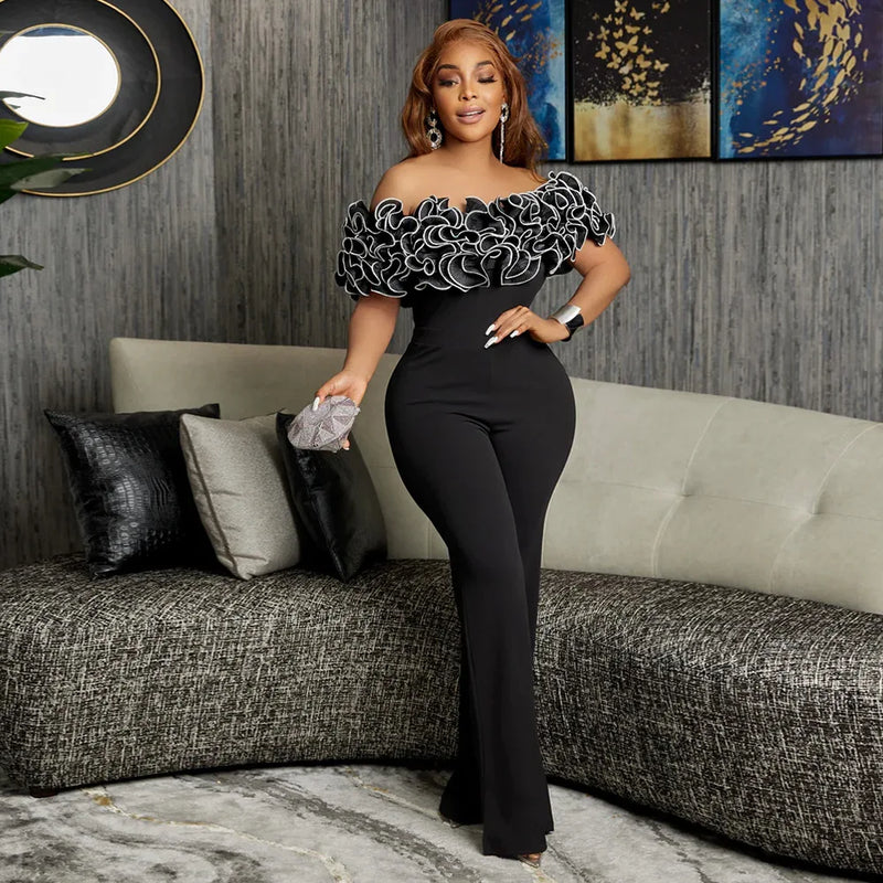 Woman Jumpsuits Elegant 3D Rose Flower One Piece Women Club Overalls Celebrities Outfits Party Sexy Clubwear