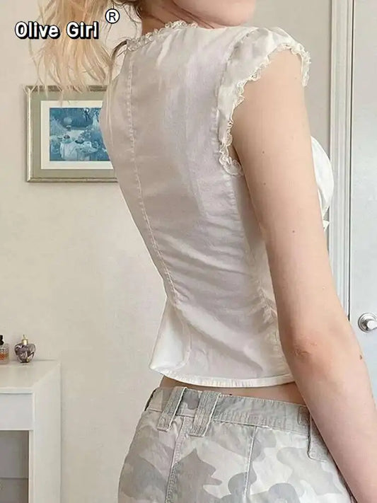 Olive Girl White Romantic Embroidered Top Fairycore 2026 Everyday Wear S-L XS-3XL Plus Size Romantic Garden Party Editorial Not Costume Embroidered Top Chinese Top Blouse Chinese Heritage Fashion Women