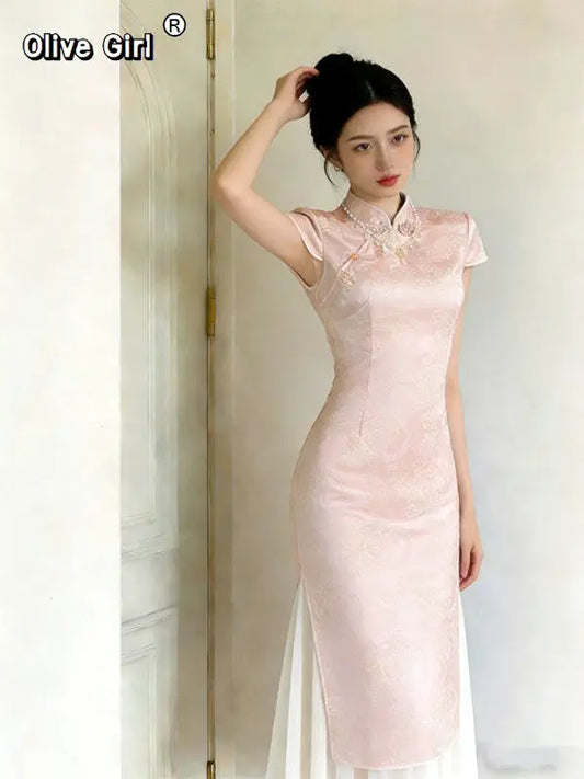 Olive Girl Romantic Qipao for Garden Wedding 2026 Fairycore Photoshoot Everyday Wear S-XXL XS-3XL Plus Size Romantic Garden Party Editorial Not Costume Qipao Cheongsam Chinese Dress Chinese Heritage Fashion Women