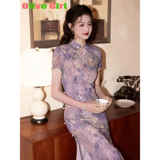Olive Girl Romantic Qipao for Garden Wedding 2026 Fairycore Photoshoot Everyday Wear S-XXL XS-3XL Plus Size Romantic Garden Party Editorial Not Costume Qipao Cheongsam Chinese Dress Chinese Heritage Fashion Women