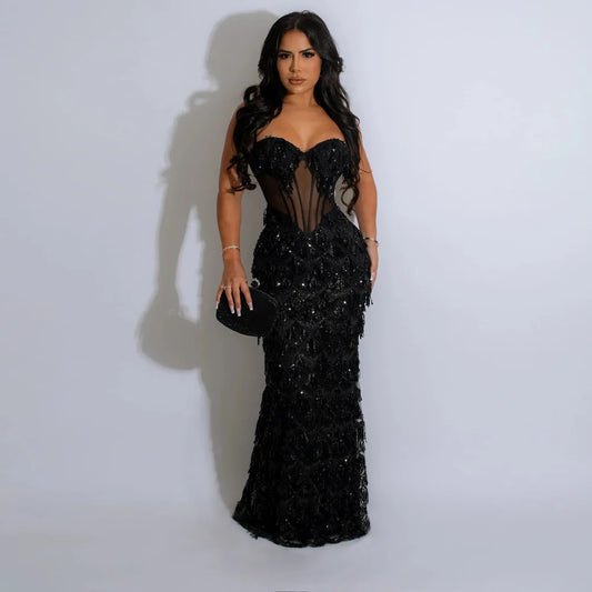 Women Sequins Long Dresses Spaghetti Strap Sexy Celebrity Party Maxi Evening Dress Birthday Luxury Vestidos