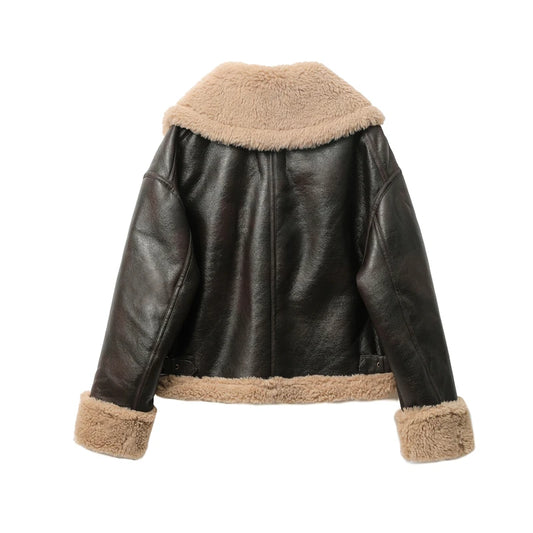 Autumn Winter New Women's Thickened Warm Double-sided Short Jacket Women's Brown Coat