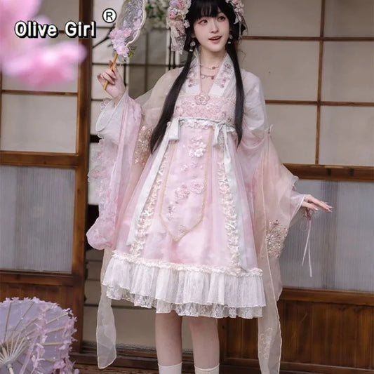 Olive Girl Flowing Sleeve Hanfu Dress for Ren Faire 2026 Garden Wedding Fairycore Photoshoot Everyday Wear S-L XS-3XL Plus Size Flowing Sleeve Dramatic Silhouette Romantic Cottagecore Garden Party Editorial Not Costume Chinese Heritage Fashion Women