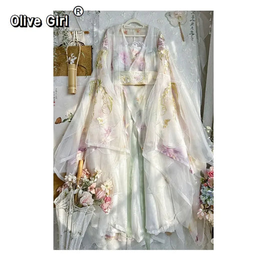 Olive Girl Red Embroidered Hanfu Dress for Ren Faire 2026 Garden Wedding Fairycore Photoshoot S-L XS-3XL Plus Size Embroidered Dramatic Silhouette Romantic Editorial Not Costume Ren Faire Dress Chinese Heritage Fashion Women
