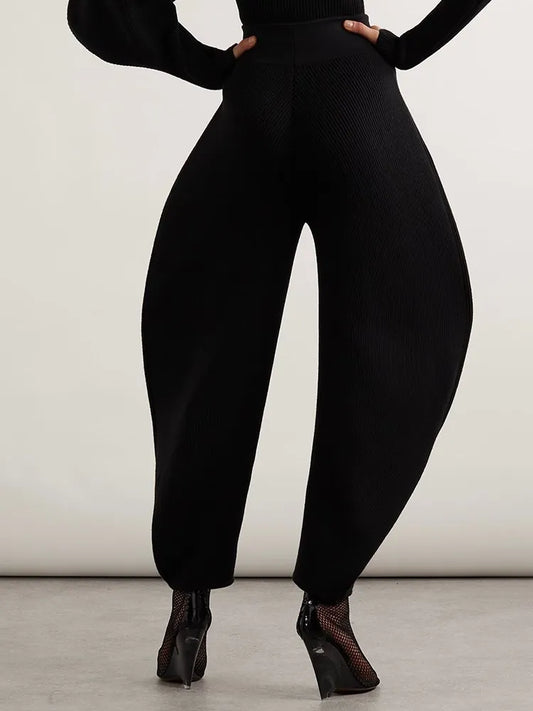 Solid Knitting Minimalist Pants For Women High Waist Loose Temperament Lantern Trousers Female Fashion Clothing Style 2023