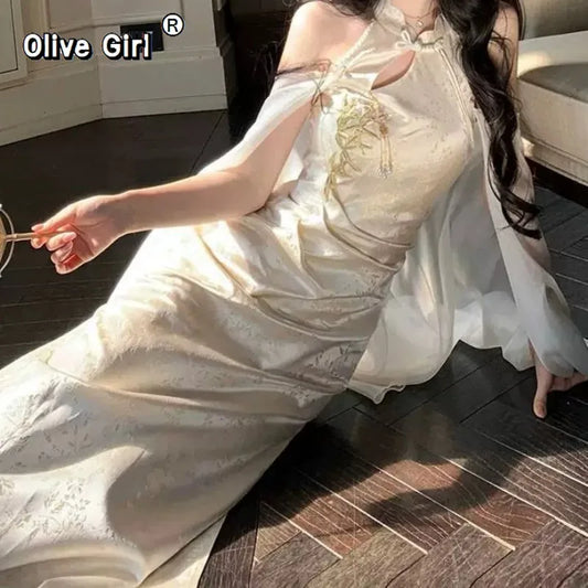 Olive Girl Red Embroidered Qipao for Ren Faire 2026 Garden Wedding Fairycore Photoshoot Everyday Wear S-XXL XS-3XL Plus Size Embroidered Romantic Garden Party Editorial Not Costume Qipao Cheongsam Chinese Dress Chinese Heritage Fashion Women