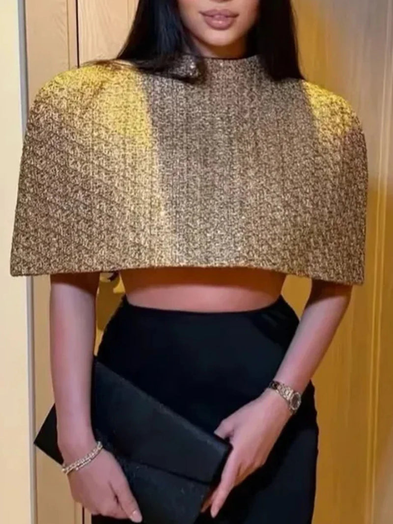 Gold Loose Spliced Folds Chic Wraps for Women O Neck Sleeveless Elegant Intellectual Wrap Female Summer Fashion New