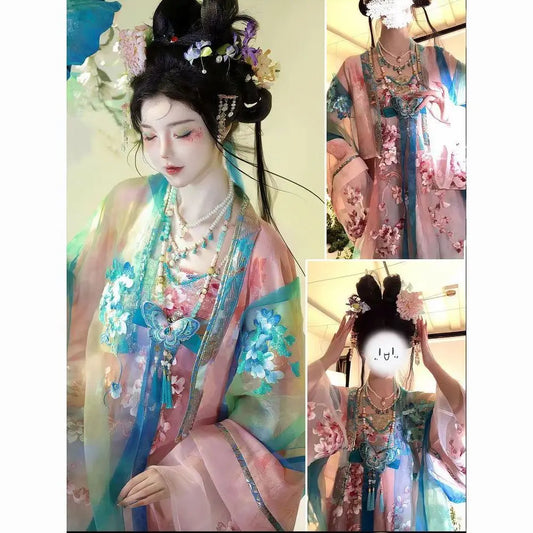 Olive Girl Red Embroidered Hanfu Dress for Ren Faire 2026 Garden Wedding Fairycore Photoshoot S-L XS-3XL Plus Size Embroidered Flowing Sleeve Dramatic Silhouette Romantic Editorial Not Costume Ren Faire Dress Chinese Heritage Fashion Women