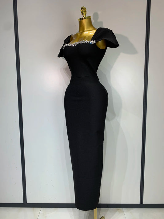 Women Celebrity Sexy Square Collar Bodycon Bandage Long Dress 2025 Luxury Birthday Dresses Knitted Elegant Evening Party Outfit