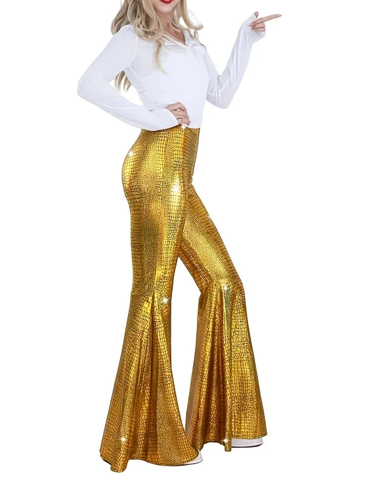 Wmstar Pants Women Wholesale Lightweight Snake Skin Wide Leg High Waisted Elasticated Plus Size Sexy Flared Height Enhancement