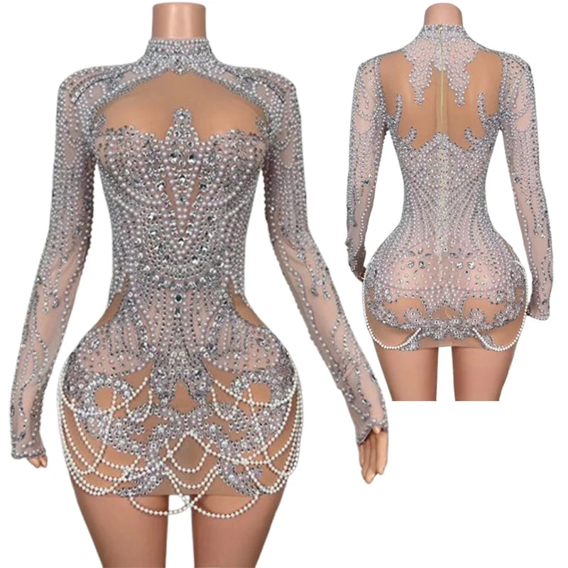 2026 High-end Silver Nude Waist Pinch Glam Hip Skirt Party Evening Birthday High-end Dress Women Dresses for Party and Wedding
