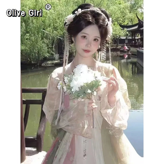 Olive Girl Hanfu Dress 2026 S-XL XS-3XL Plus Size Hanfu Chinese Dress Traditional Chinese Clothing Chinese Heritage Fashion Women