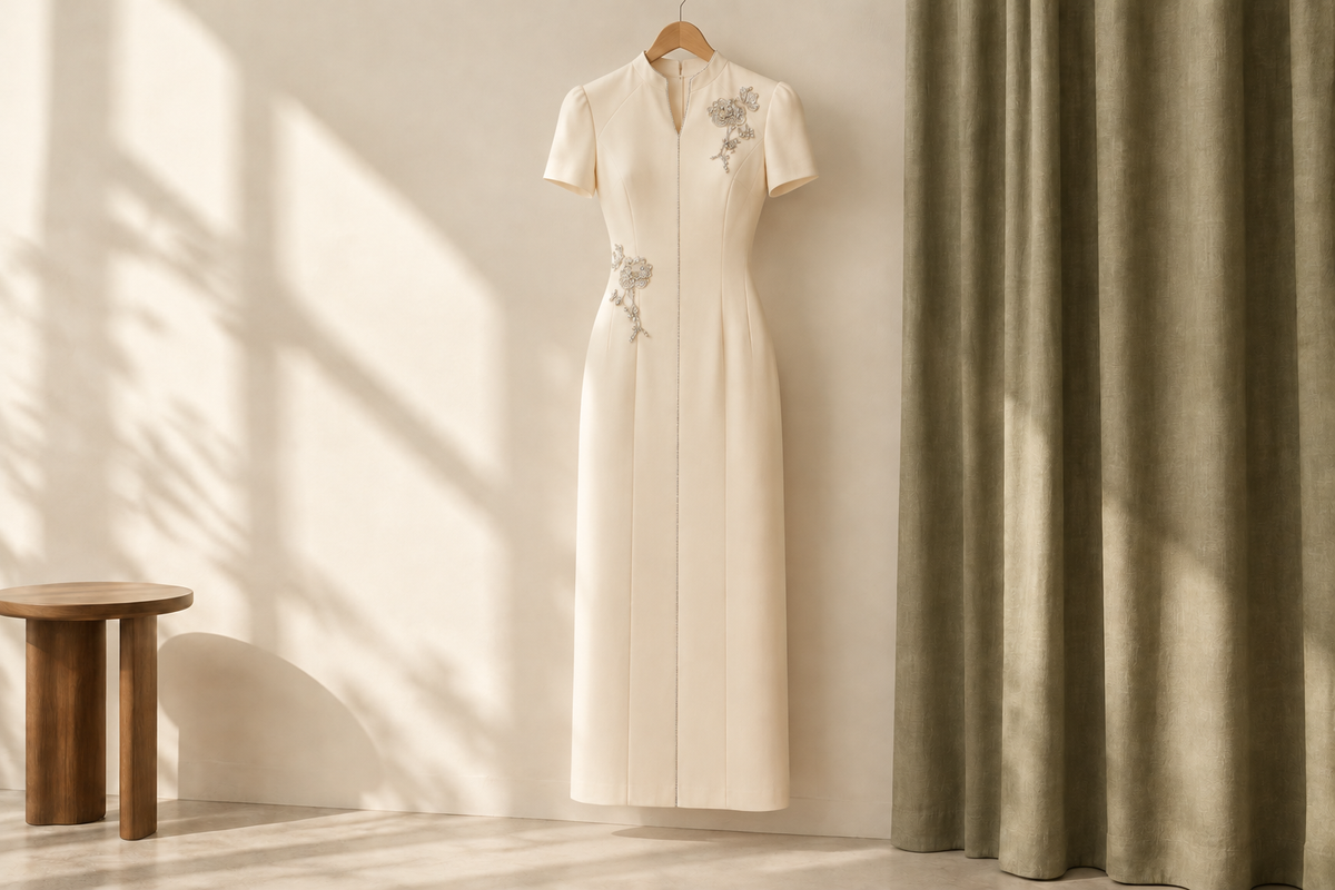 Floral Accents Without an All-Over Print: A Pale Occasion Dress
