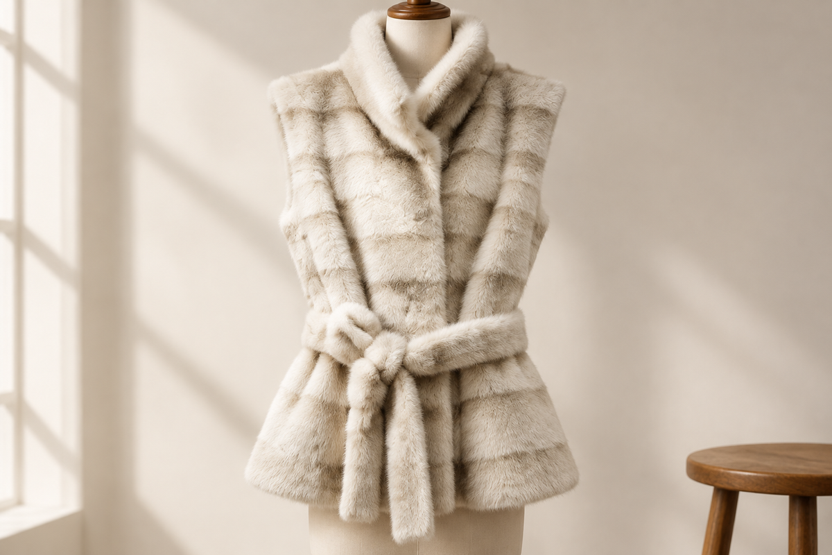 The Belted Fur-Look Vest: Let the Collar and Waist Tie Lead