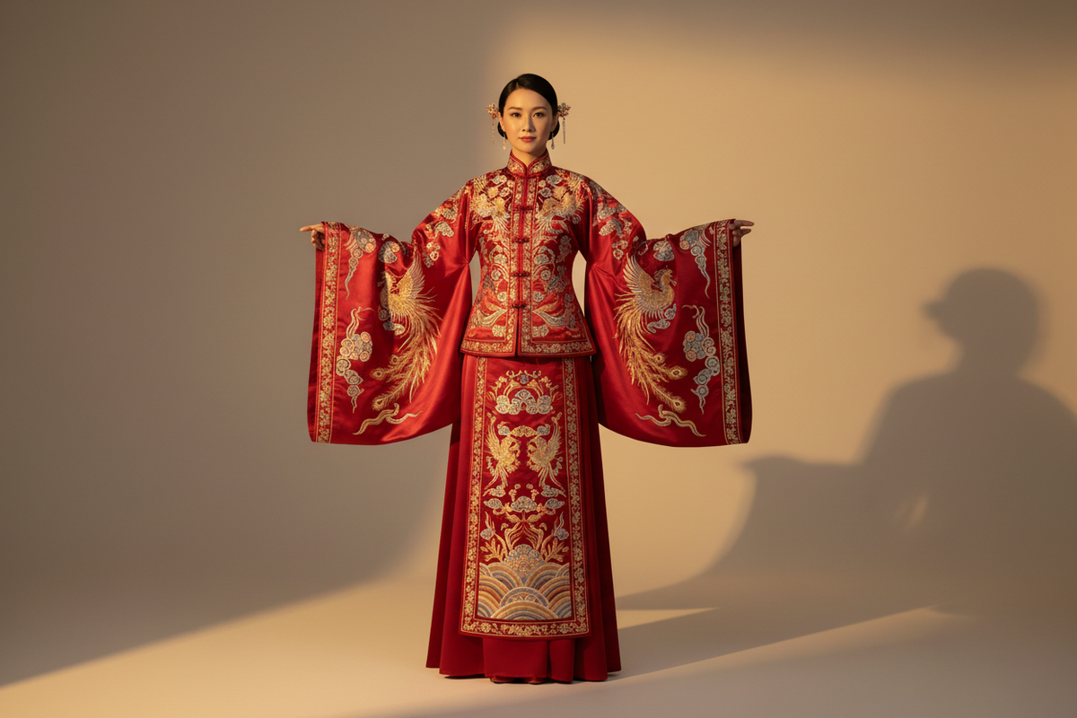 Best Hanfu brands 2026 — red hand embroidered Hanfu dress at Olive Girl, authentic construction not costume, Western sizing XS-3XL