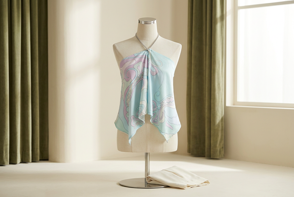 Blue Chain-Halter Tops: Let the Front Drape Over the Waist