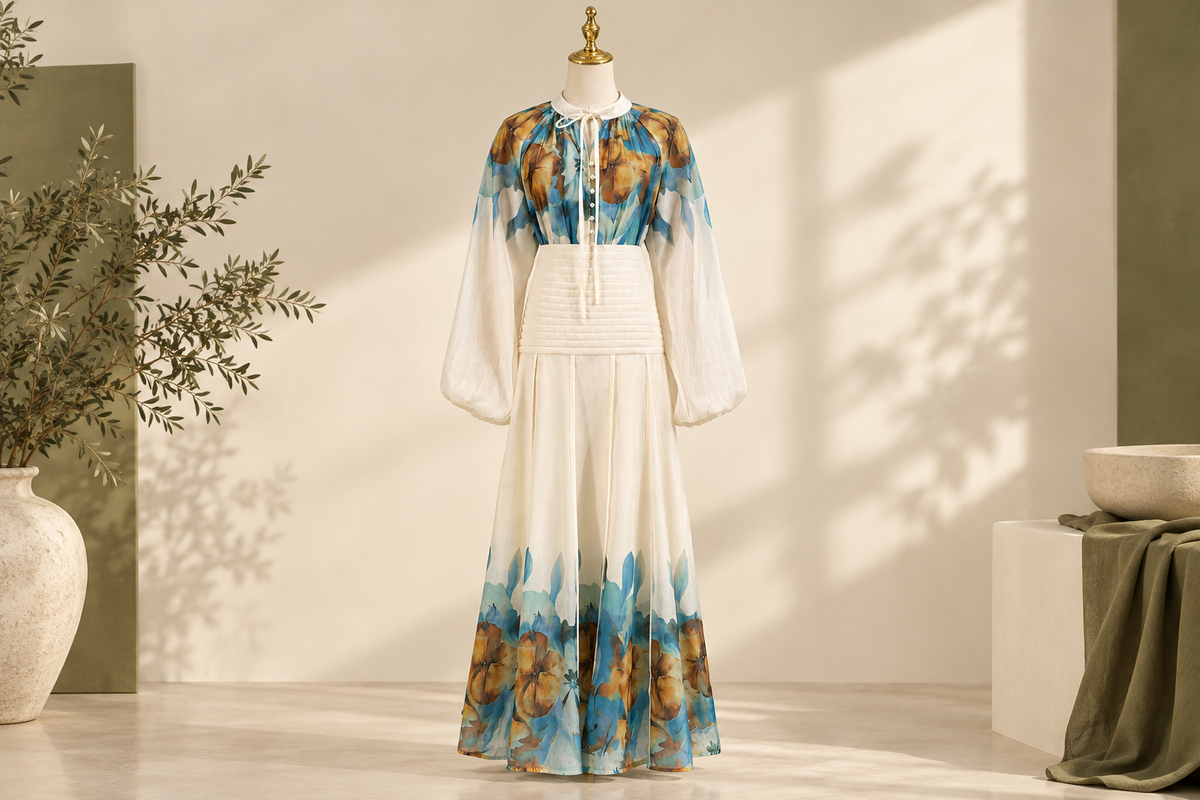 Border-Print Skirt Sets for Dinner: Let the Plain Waist Connect the Florals