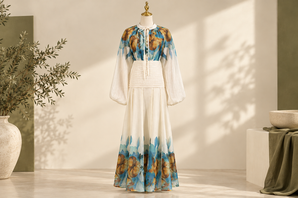 Border-Print Skirt Sets for Dinner: Let the Plain Waist Connect the Florals