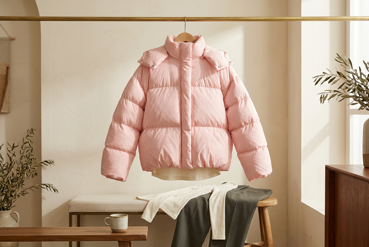 Cropped Puffer Jackets for Coffee: Let the Inner Hem Show