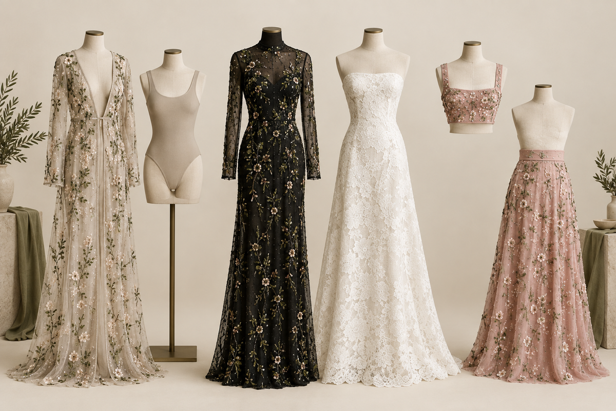 Four sheer outfit directions illustrating lining and separate underlayer questions.