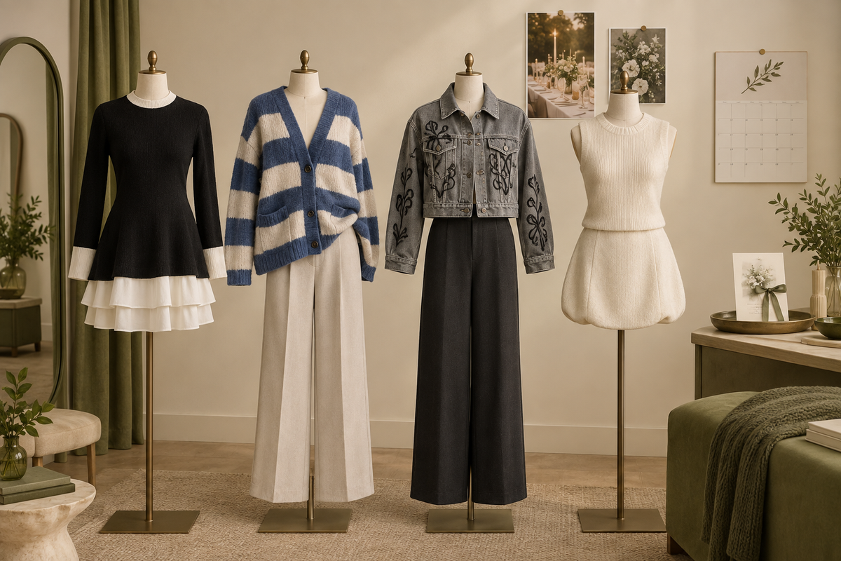 Four clothing directions for planning another wear with an existing wardrobe.
