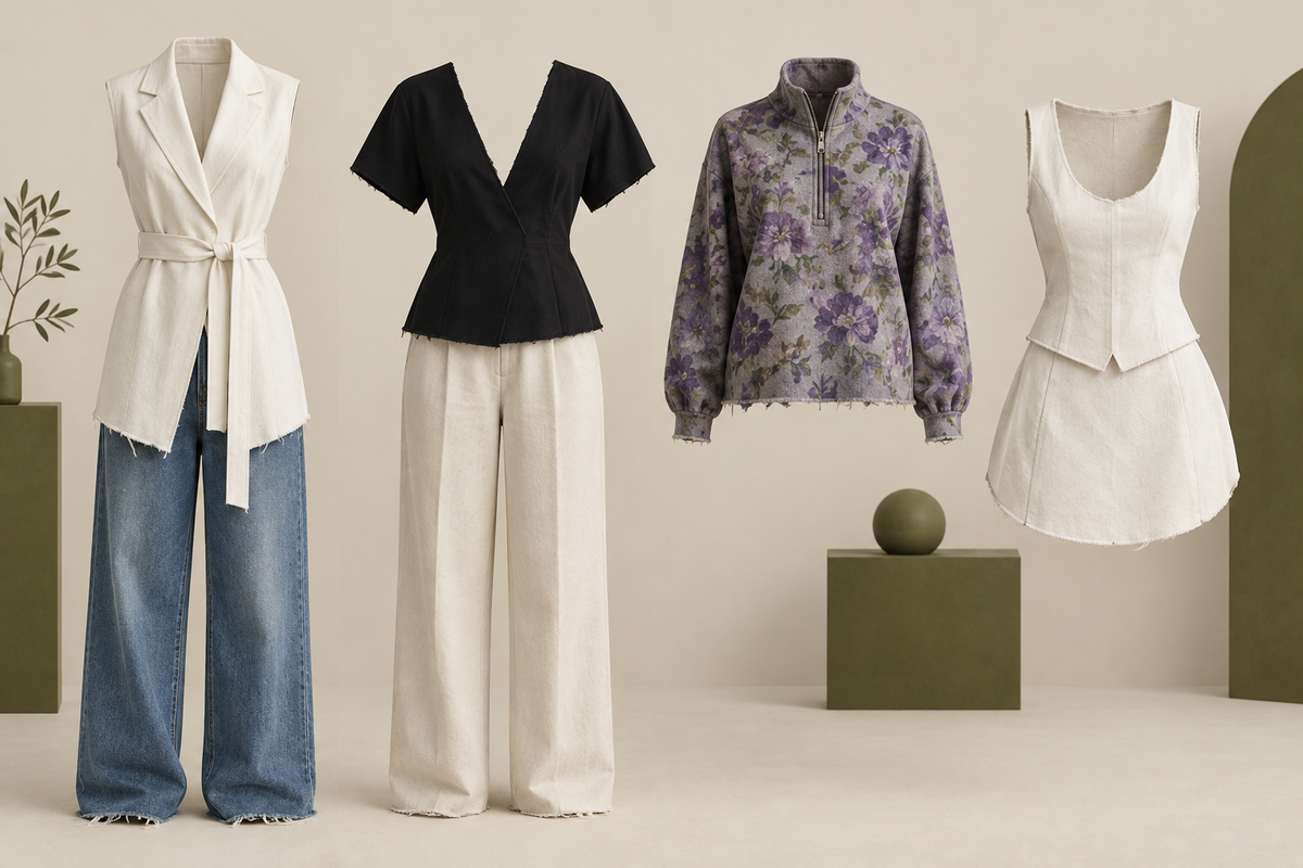 Four top directions comparing visible hems and waistband arrangements