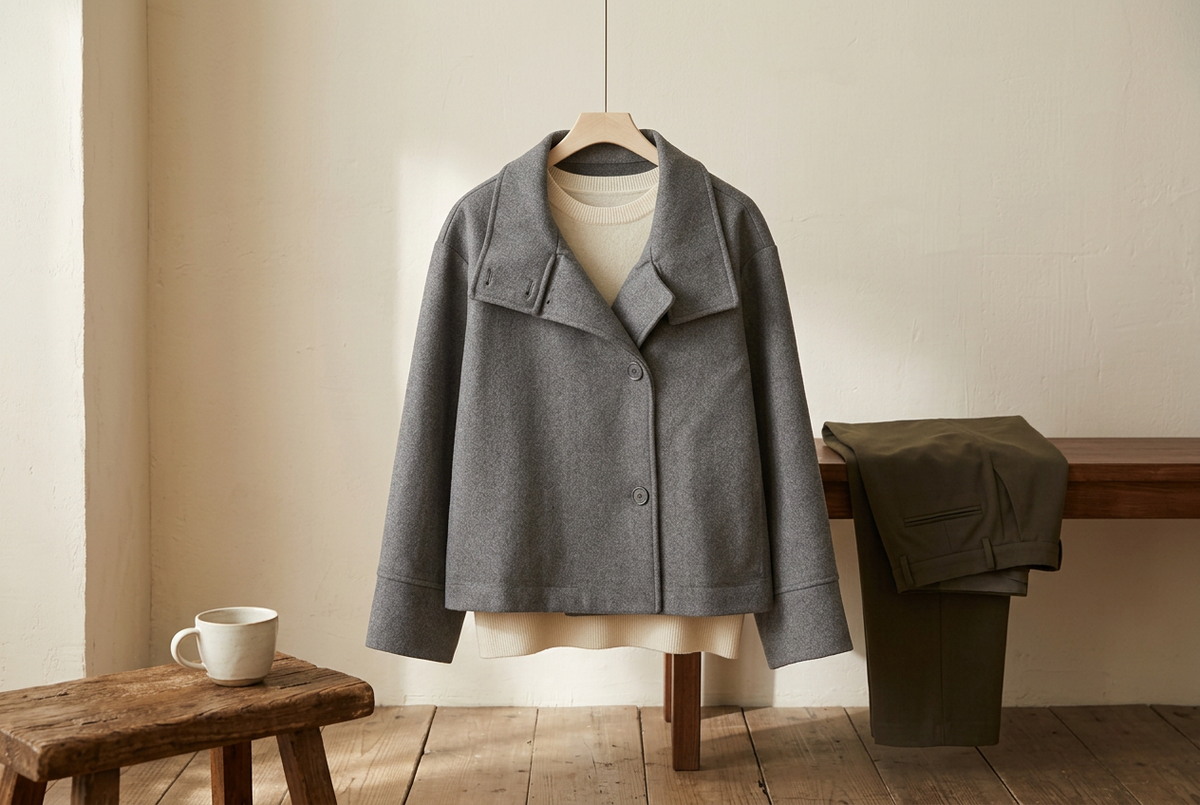 Gray Jackets with Cream Knits: Let Cuffs and Hem Echo