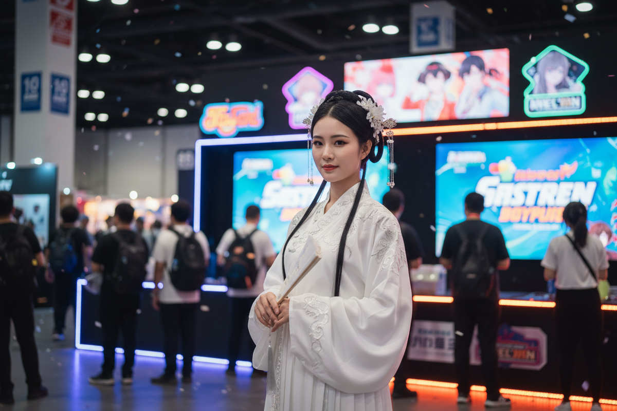 Hanfu anime convention 2026 — white Song dynasty Ruqun silver buyao silk fan xianxia immortal look — Olive Girl
