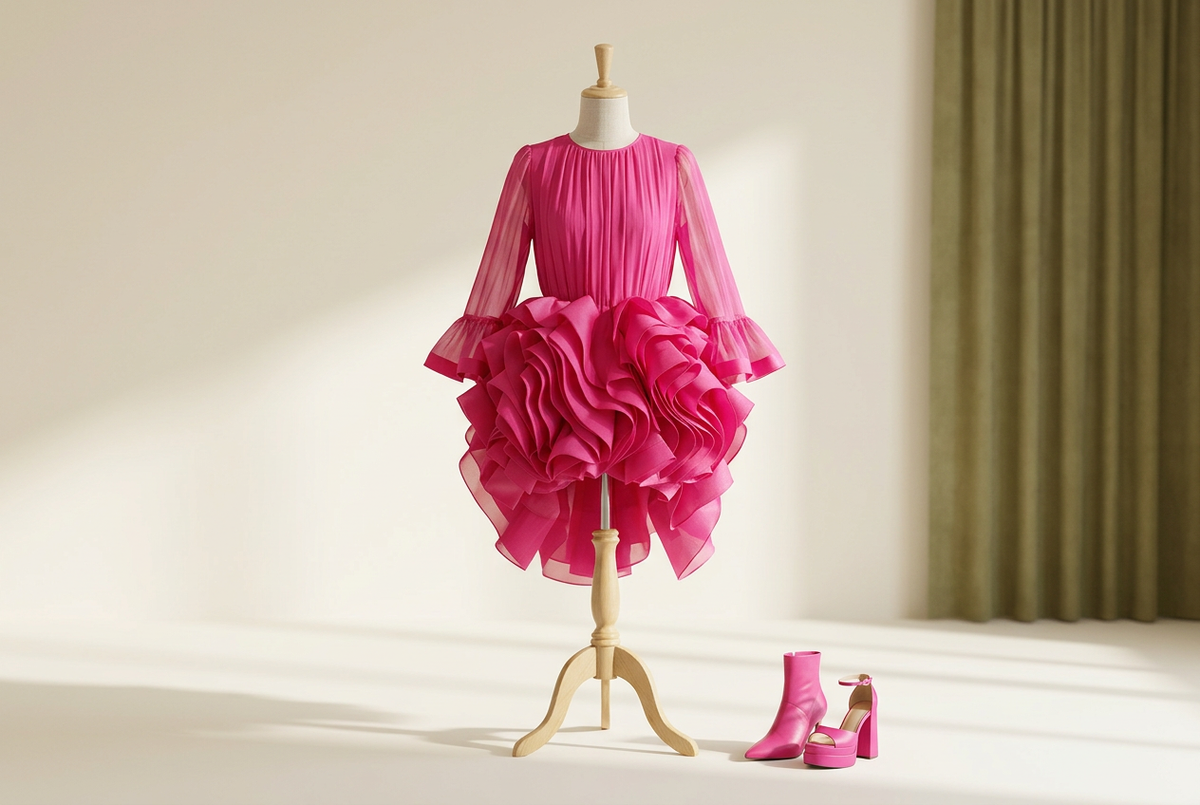Hot-Pink Ruffle Dresses: Boots or Sandals for a Party?
