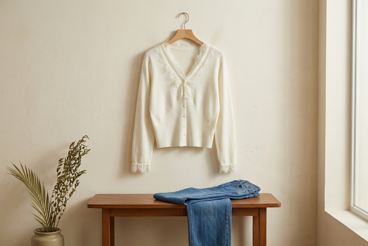 Lace-Trim Cardigans for Lunch: Jeans, Trousers or a Coat