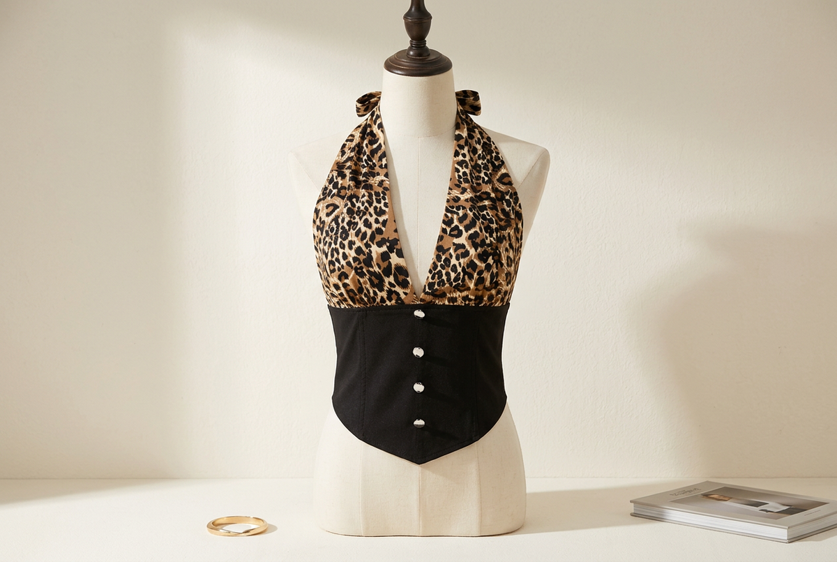Leopard Halter Tops for a Night Out: Denim or a Black Skirt?