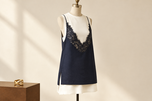 Navy and Ivory for Dinner: Let the Layered Mini Lead