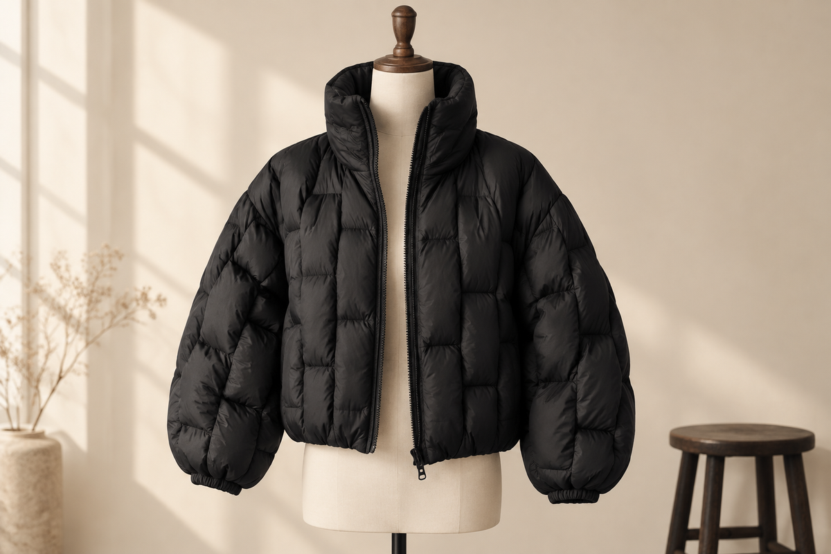 Stand-Collar Puffer Jackets: Open Styling Is Not Zipped Fit