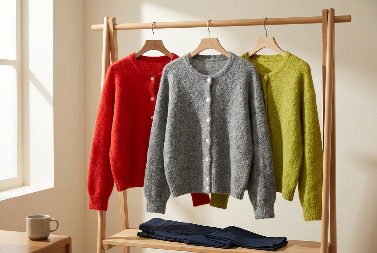 Round-Neck Cardigans for Coffee: Neutral or a Color Focal Point?