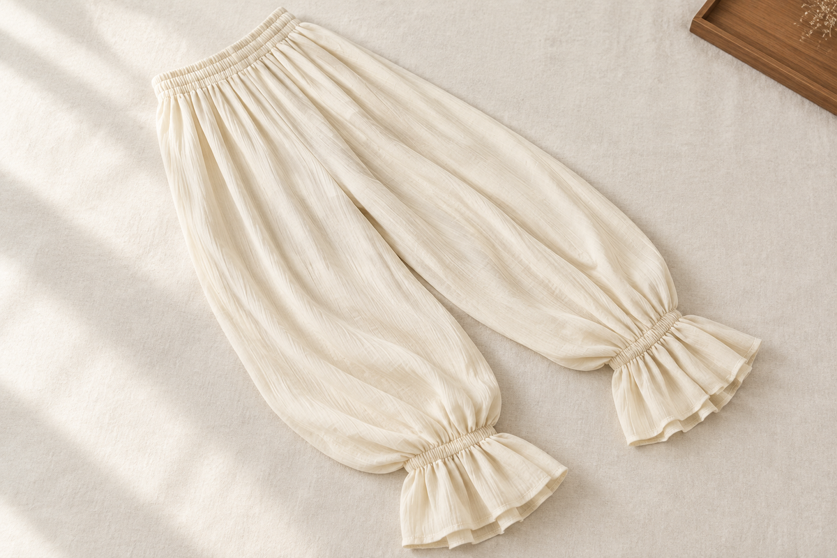 Ruffled-Ankle Trousers: The Gathered Band Is Not the Final Hem